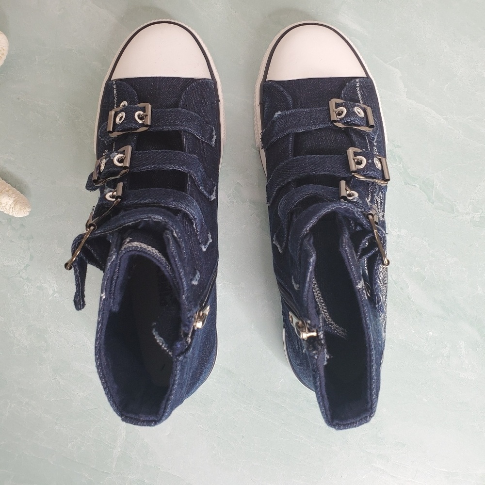 Last One! Dark Denim Buckle Sneakers - Picture 5 of 7